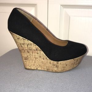 Black Canvas and Cork Platform Wedges Size 10 by Delicious EUC